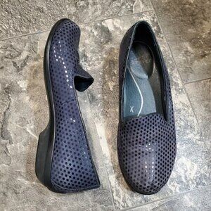 Dansko Olivia Navy Blue Suede Leather Confetti Polka Dot Comfort Loafers 38